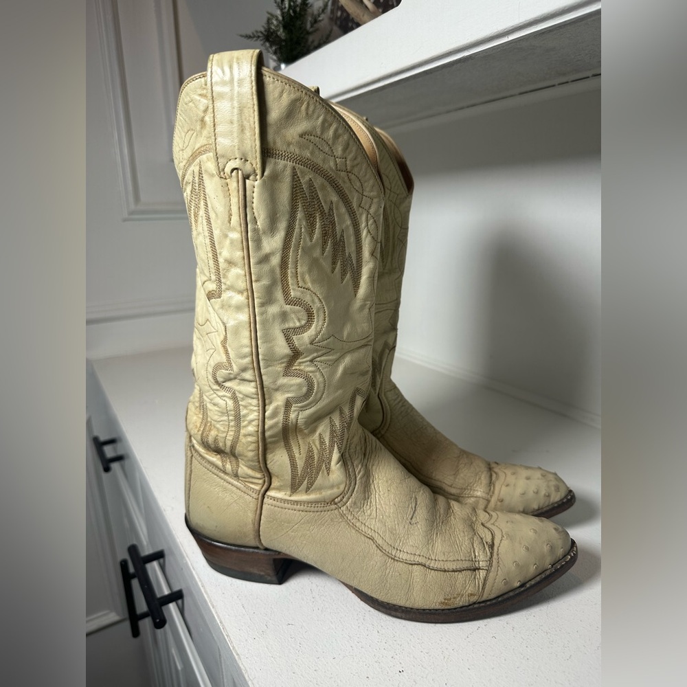**SOLD**Vintage Larry Mahan Cream Ostrich Leather Men’s 9 Women’s 10–10.5 - Picture 5 of 10